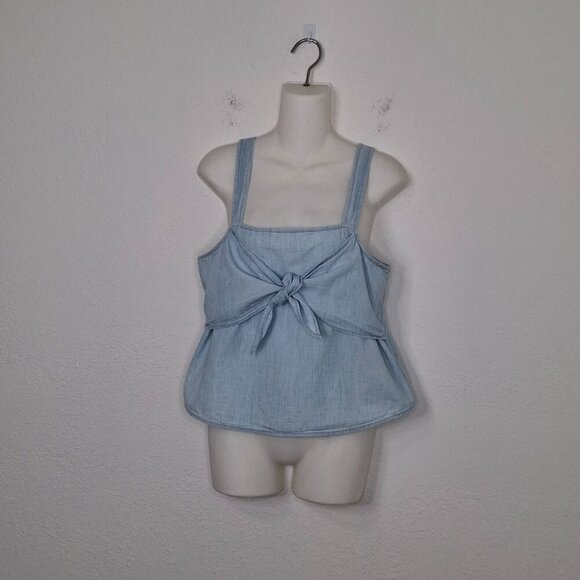 Madewell Denim Tank Top Sz 8P Tie Front 100% Cotton Boho Coastal Beach Cowgirl - Picture 4 of 11